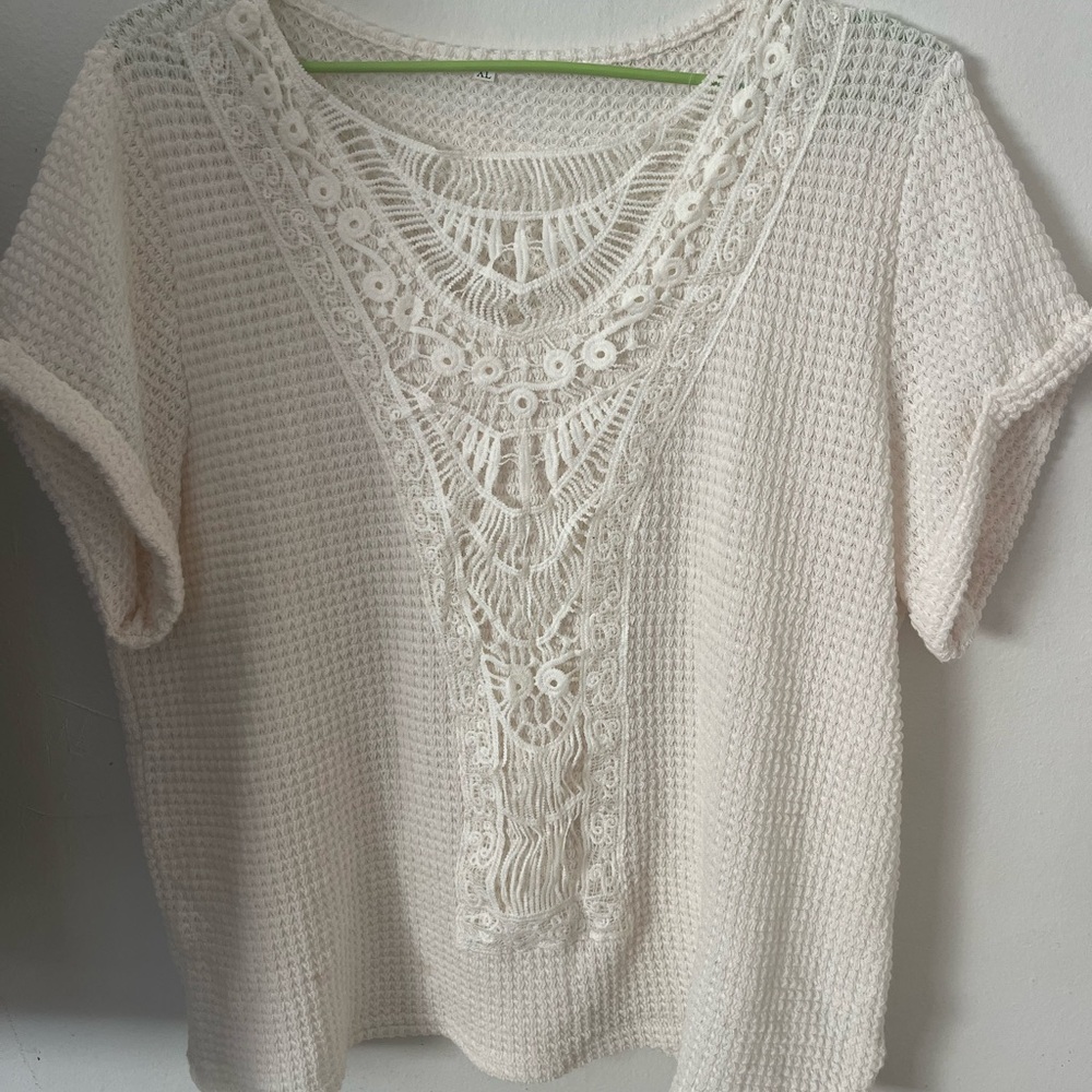 Elegant Cream Lace Knit Top